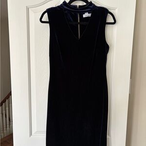 Calvin Klein Navy Velvet Sleeveless Midi Sheath Dress
